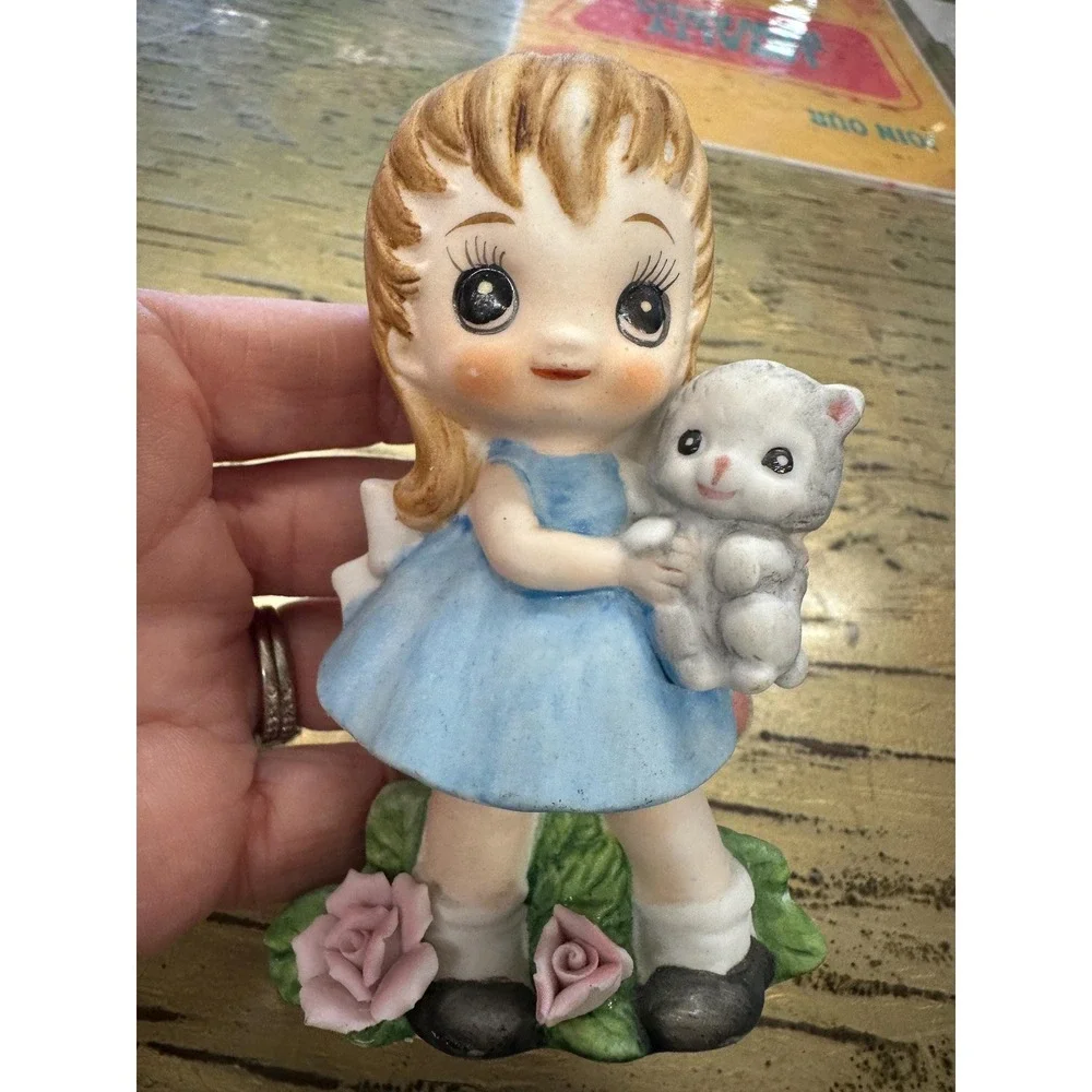 Vintage Girl with Kitty Figurine Japan